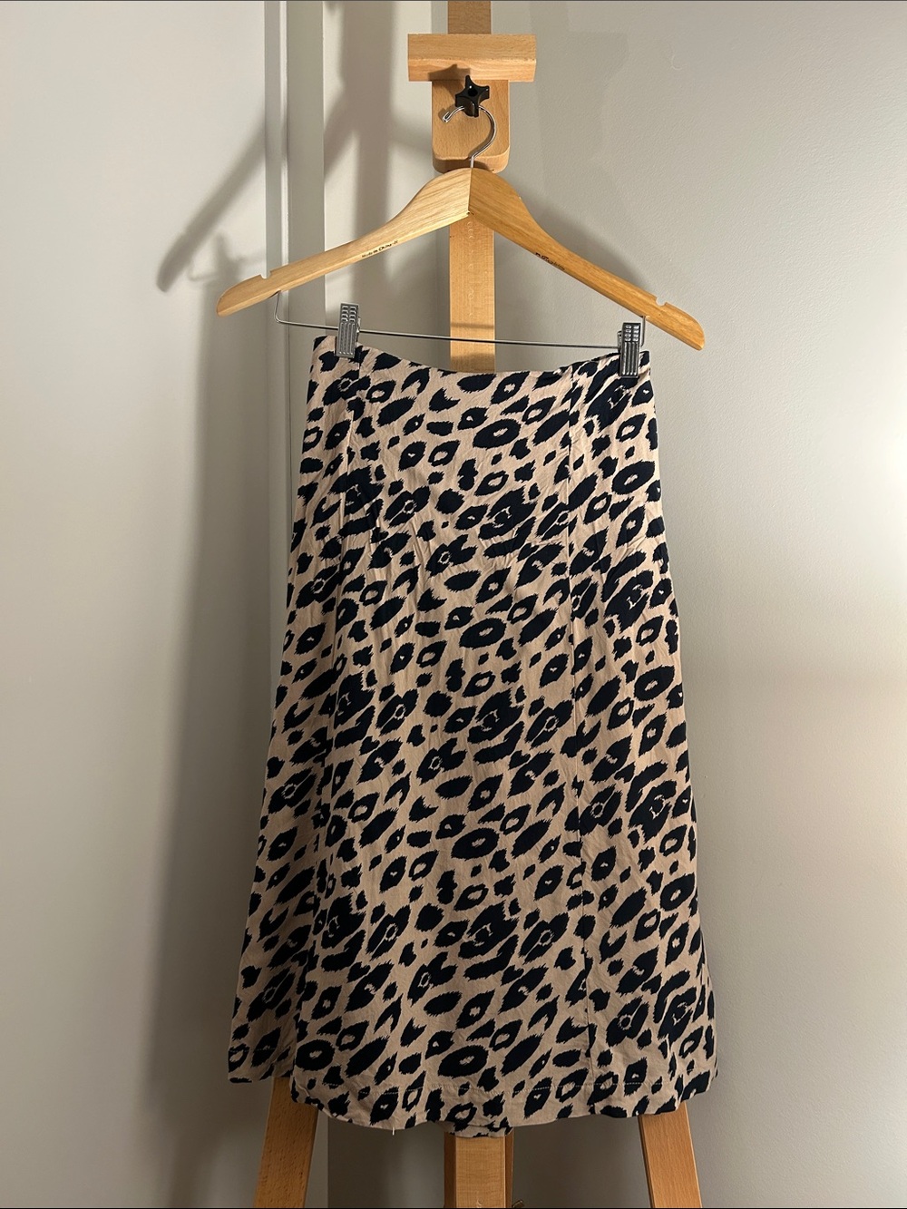 ICHI Leopard-Print A-Line Midi Skirt
